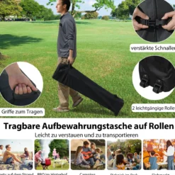 3 x 3 m Pop-up-Pavillon mit Seitenwand Tragbarer Gartenpavillon inkl. Schattenspender mit Rolltasche Blau