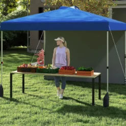 3 x 3 m Pop-up-Pavillon mit Seitenwand Tragbarer Gartenpavillon inkl. Schattenspender mit Rolltasche Blau
