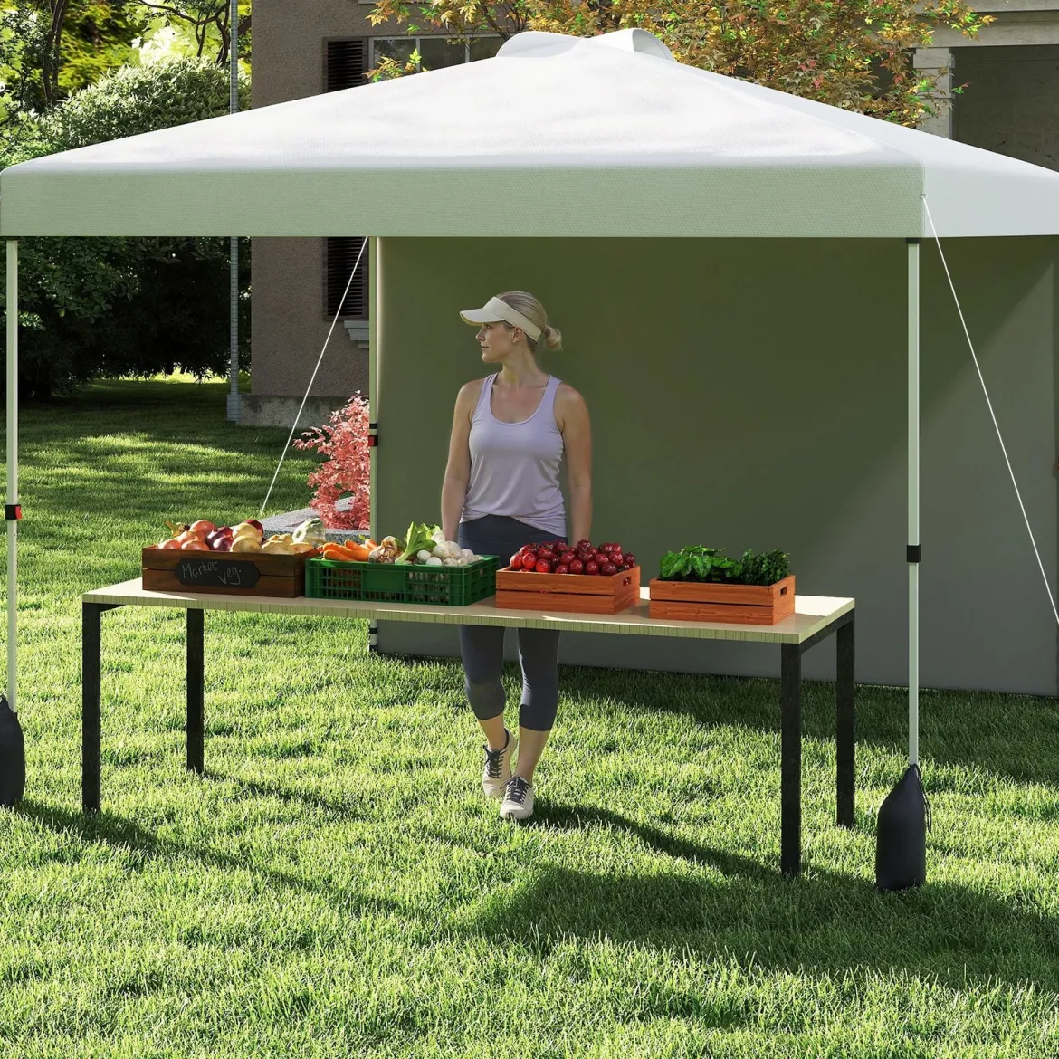 3 x 3 m Pop-up-Pavillon mit Seitenwand tragbarer Gartenpavillon inkl. Schattenspender mit Rolltasche Weiß