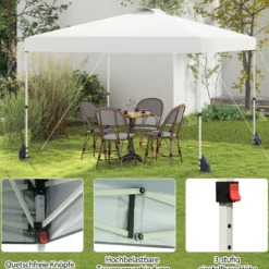 3 x 3 m Pop-up-Pavillon mit Seitenwand tragbarer Gartenpavillon inkl. Schattenspender mit Rolltasche Weiß