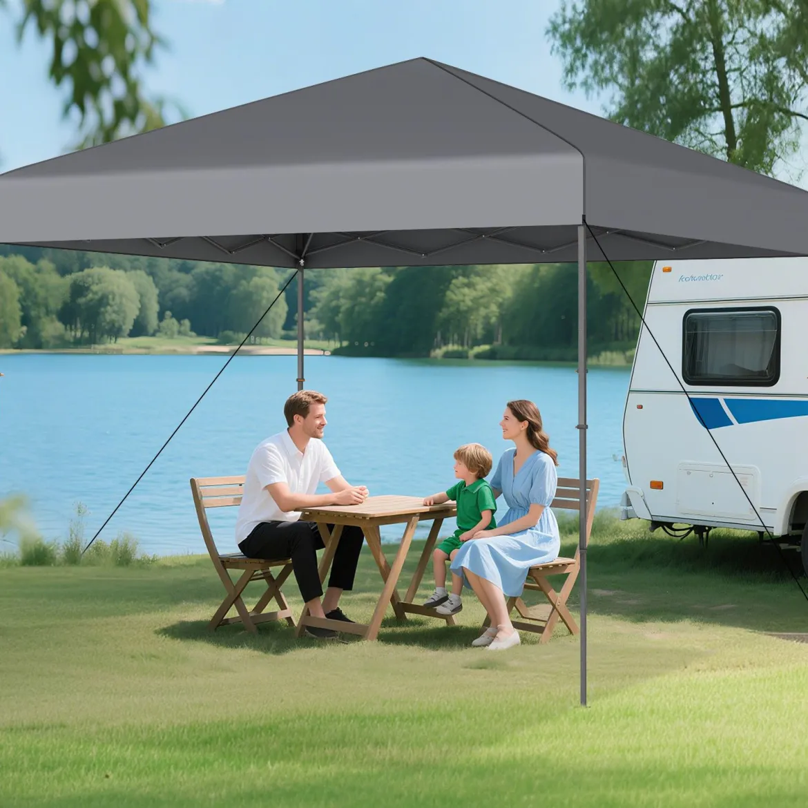 3x3 m Pop up Pavillon mit Tragetasche & UV50+ Höhenverstellbarer Faltpavillon Grau