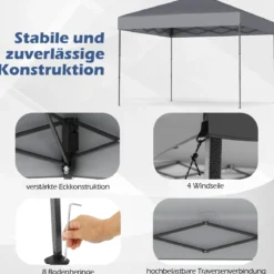 3x3 m Pop up Pavillon mit Tragetasche & UV50+ Höhenverstellbarer Faltpavillon Grau