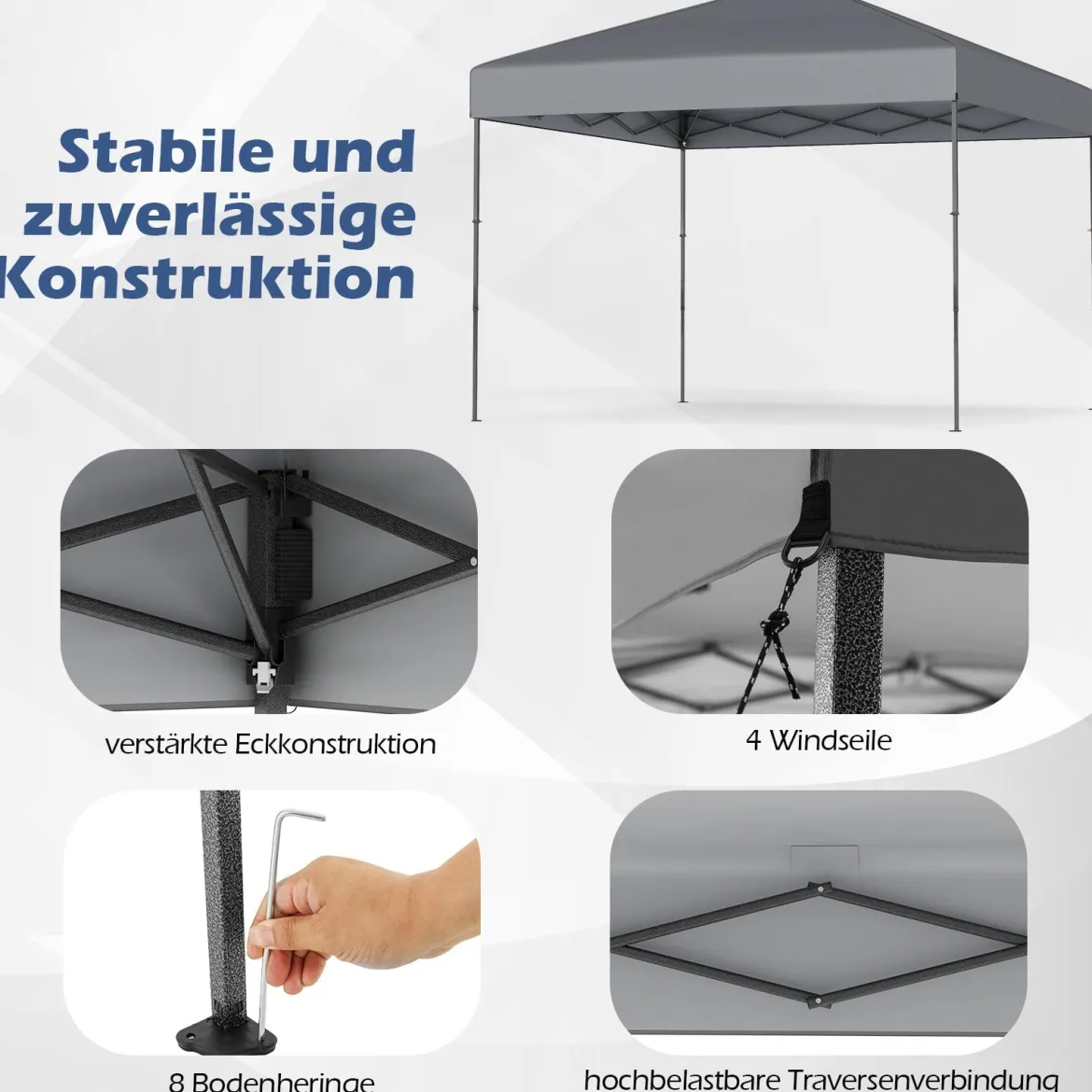 3x3 m Pop up Pavillon mit Tragetasche & UV50+ Höhenverstellbarer Faltpavillon Grau