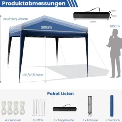 3 x 3 m Pop-Up Pavillon Strandzelt für den Außenbereich Blau