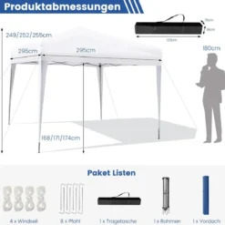3 x 3 m Pop-Up Pavillon Strandzelt für den Außenbereich Weiß