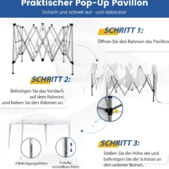 3 x 3 m Pop-Up Pavillon Strandzelt für den Außenbereich Weiß