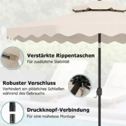 3x3m Sonnenschirm Terrassenschirm mit Einstellbarem Winkel Stabiler Metallstange Kurbel Grau/Beige