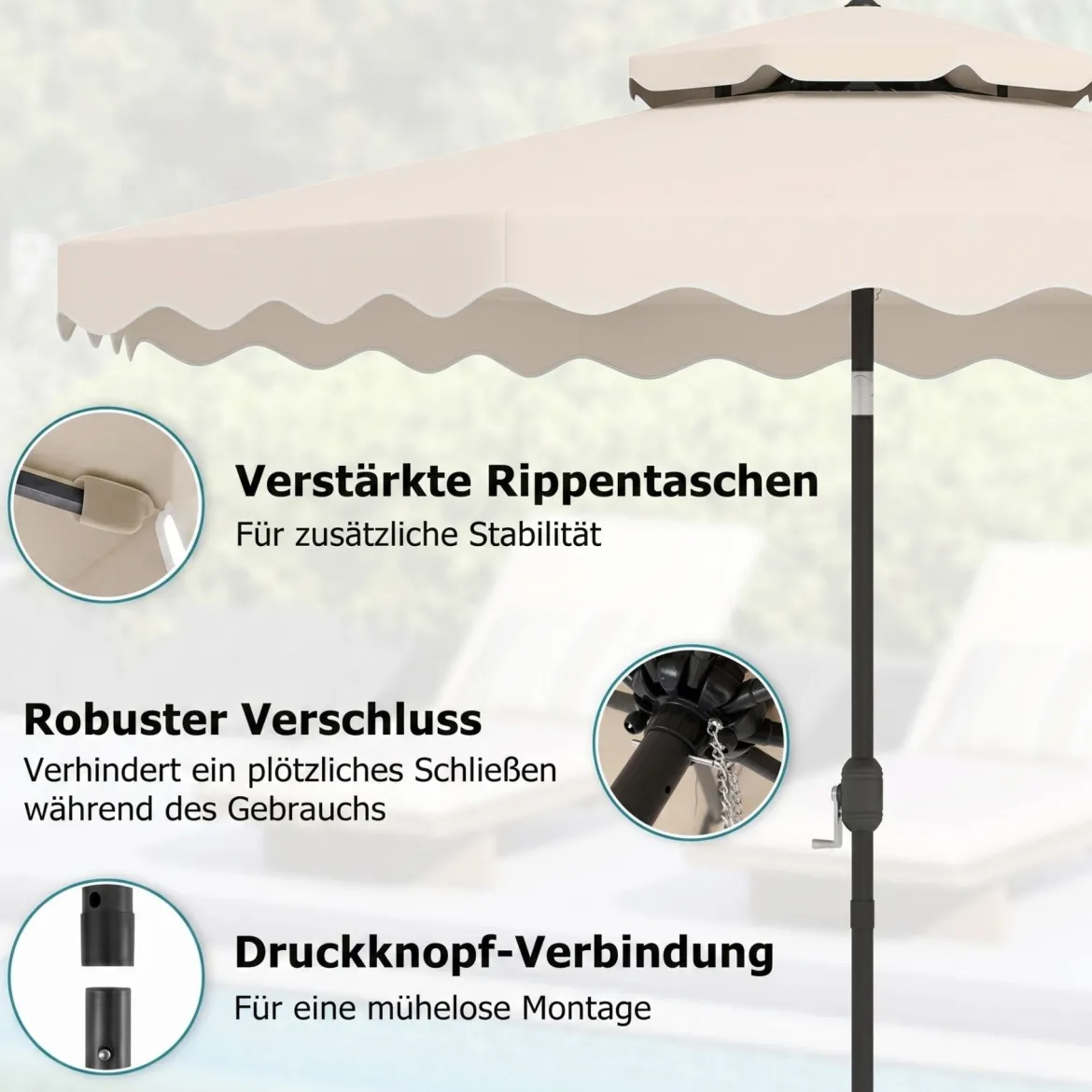 3x3m Sonnenschirm Terrassenschirm mit Einstellbarem Winkel Stabiler Metallstange Kurbel Grau/Beige
