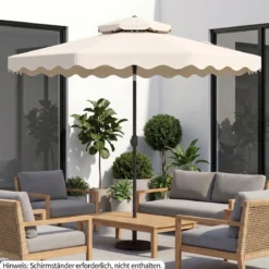 3x3m Sonnenschirm Terrassenschirm mit Einstellbarem Winkel Stabiler Metallstange Kurbel Grau/Beige
