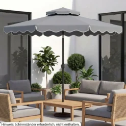 3x3m Sonnenschirm Terrassenschirm mit Einstellbarem Winkel Stabiler Metallstange Kurbel Grau/Beige
