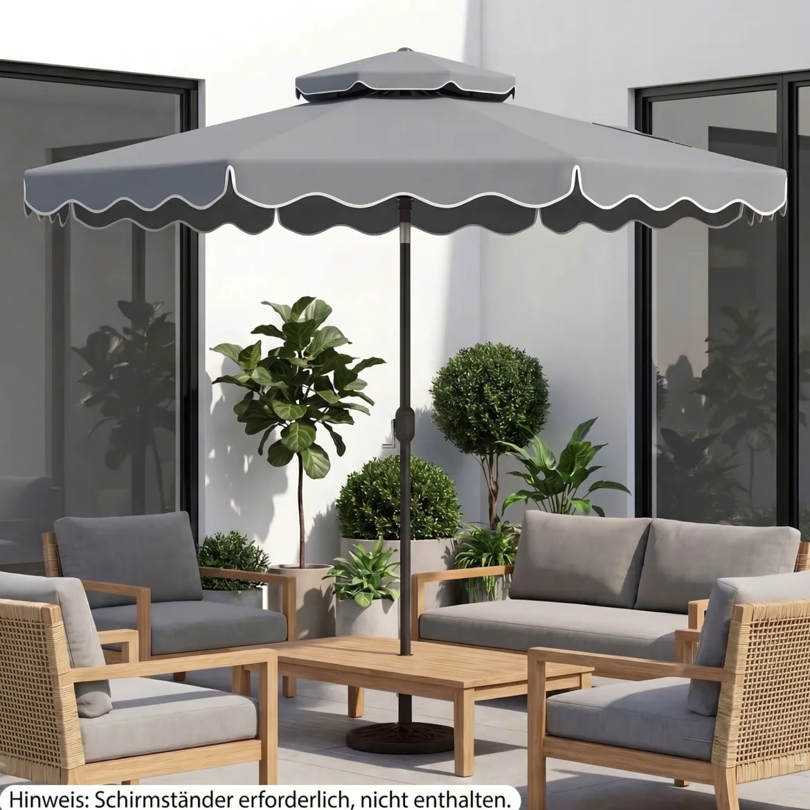 3x3m Sonnenschirm Terrassenschirm mit Einstellbarem Winkel Stabiler Metallstange Kurbel Grau/Beige