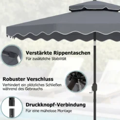 3x3m Sonnenschirm Terrassenschirm mit Einstellbarem Winkel Stabiler Metallstange Kurbel Grau/Beige