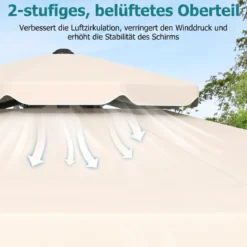 3x3m Sonnenschirm Terrassenschirm mit Einstellbarem Winkel Stabiler Metallstange Kurbel Grau/Beige