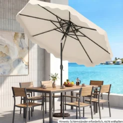 3x3m Sonnenschirm Terrassenschirm mit Einstellbarem Winkel Stabiler Metallstange Kurbel Grau/Beige