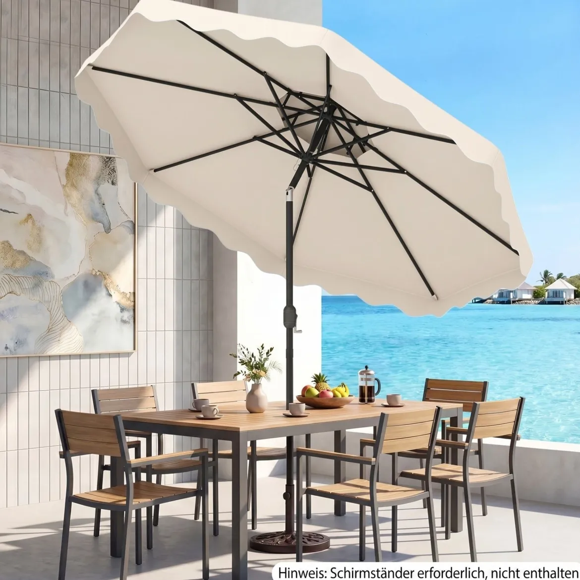3x3m Sonnenschirm Terrassenschirm mit Einstellbarem Winkel Stabiler Metallstange Kurbel Grau/Beige