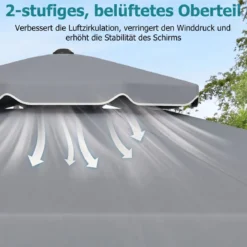 3x3m Sonnenschirm Terrassenschirm mit Einstellbarem Winkel Stabiler Metallstange Kurbel Grau/Beige