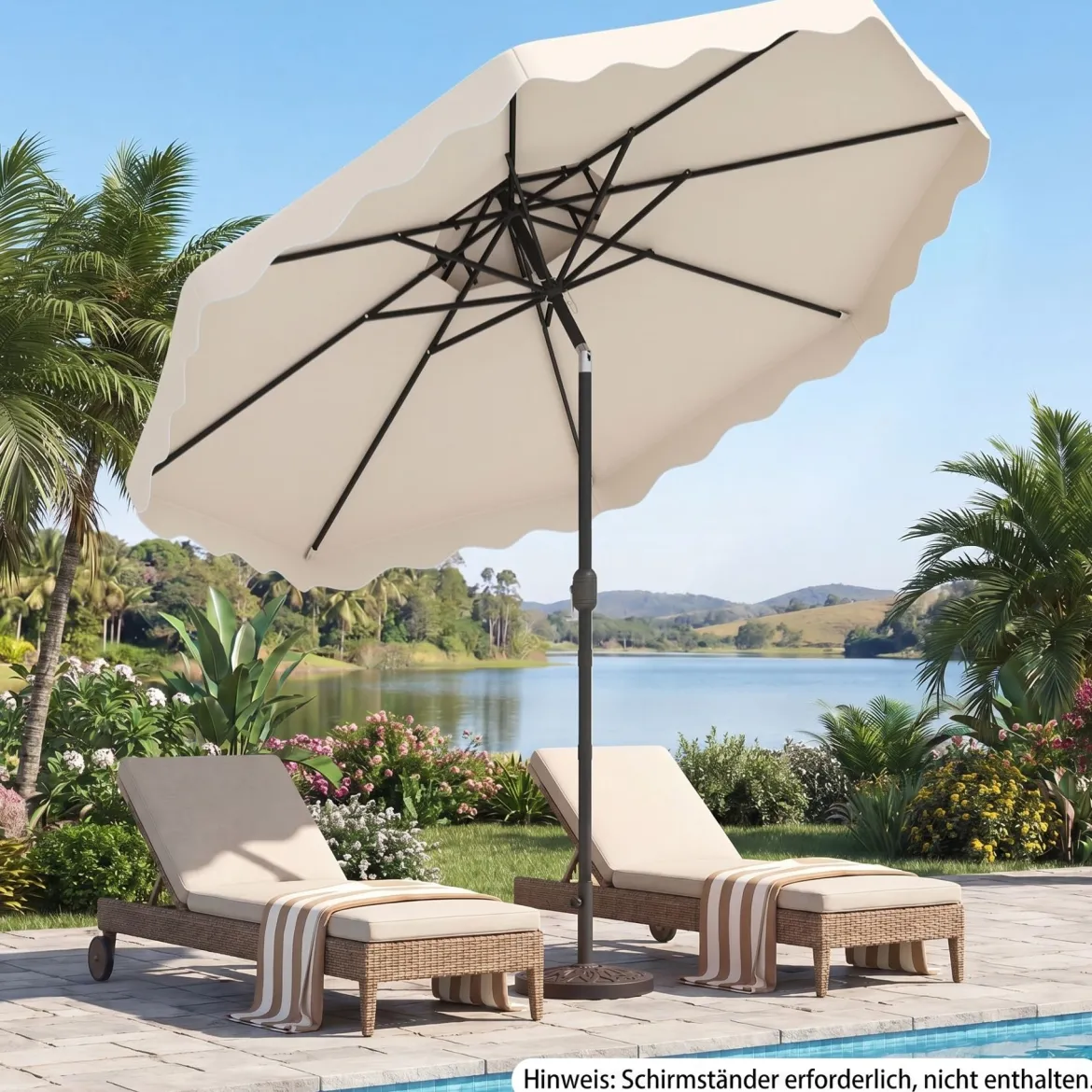3x3m Sonnenschirm Terrassenschirm mit Einstellbarem Winkel Stabiler Metallstange Kurbel Grau/Beige
