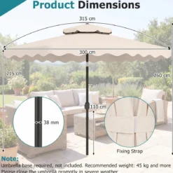 3x3m Sonnenschirm Terrassenschirm mit Einstellbarem Winkel Stabiler Metallstange Kurbel Grau/Beige