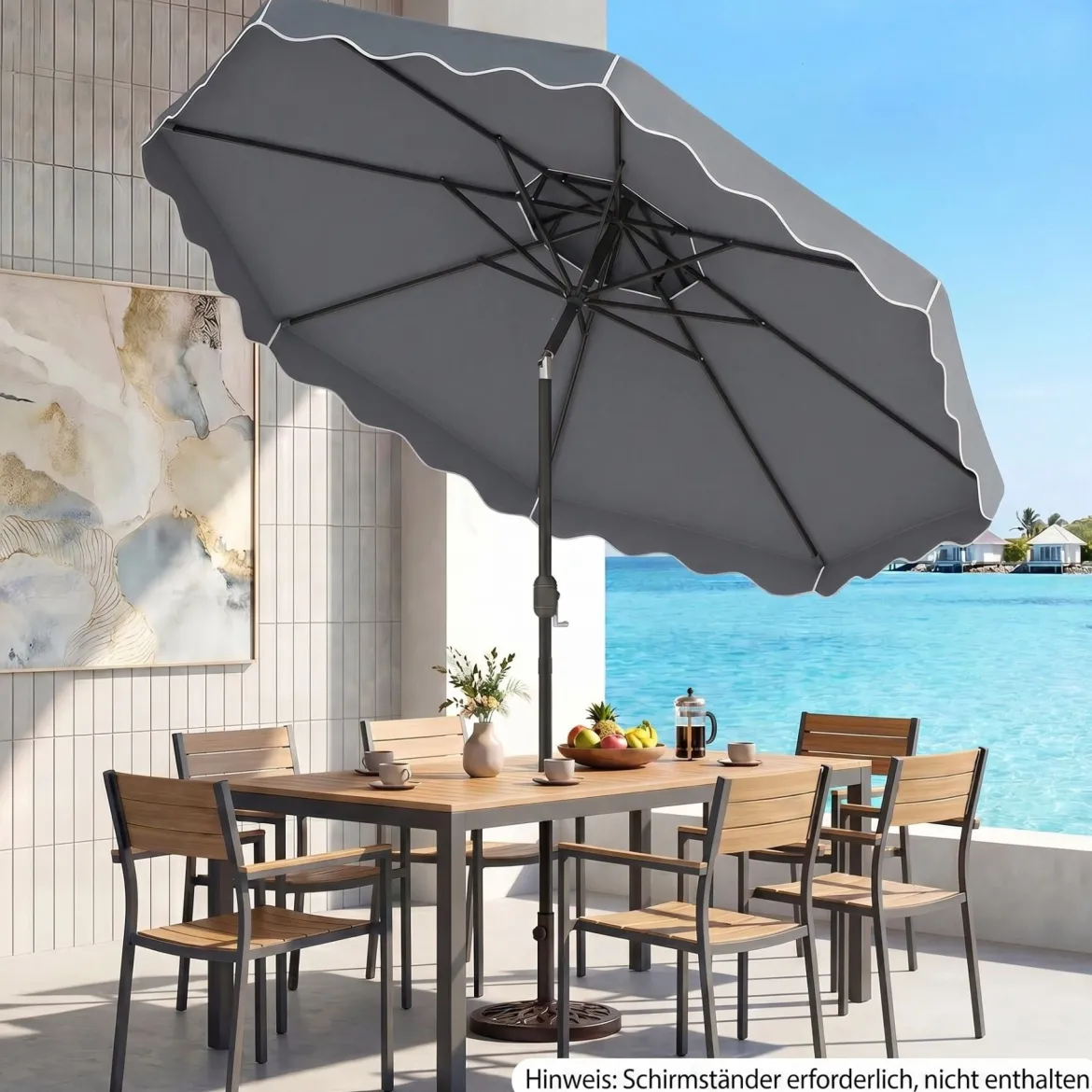 3x3m Sonnenschirm Terrassenschirm mit Einstellbarem Winkel Stabiler Metallstange Kurbel Grau/Beige