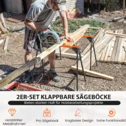 2 x Sägebock Arbeitsbock Klappbar Gerüstbock bis zu 500 kg belastbar 96,5 x 47 x 76 cm
