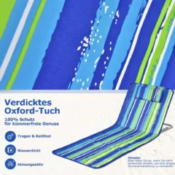 2 x Strandmatte mit Beistelltisch Verstellbares Liegestuhlset 151 x 55,5 x 27-47 Blau + Grün