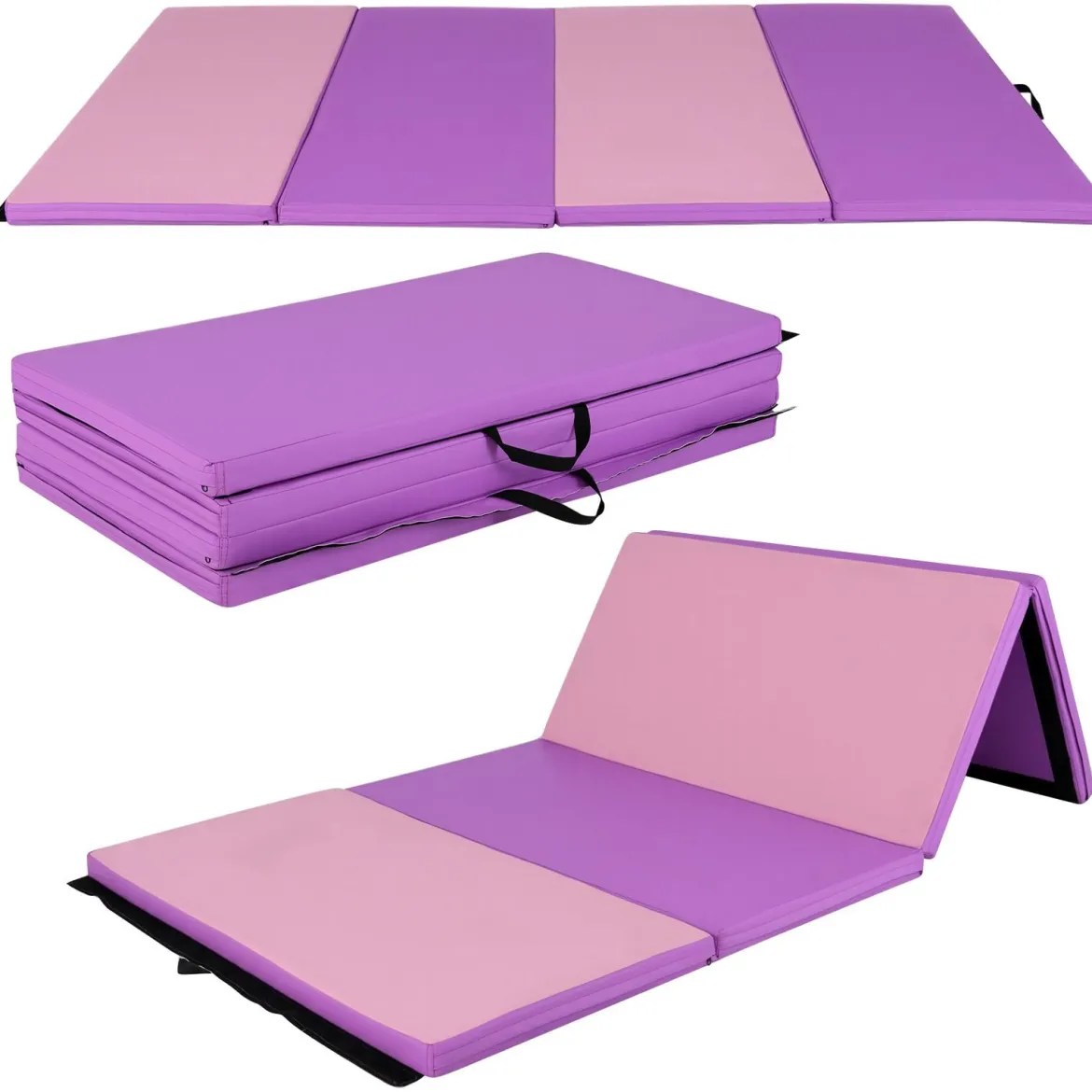 240 x 116 x 5 cm Faltbare Gymnastikmatte Gymnastikmatte Fitnessmatte Gymnastikmatte mit Tragegriffen Lila + Rosa