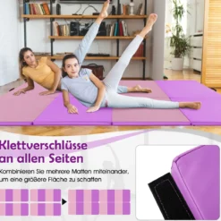 240 x 116 x 5 cm Faltbare Gymnastikmatte Gymnastikmatte Fitnessmatte Gymnastikmatte mit Tragegriffen Lila + Rosa