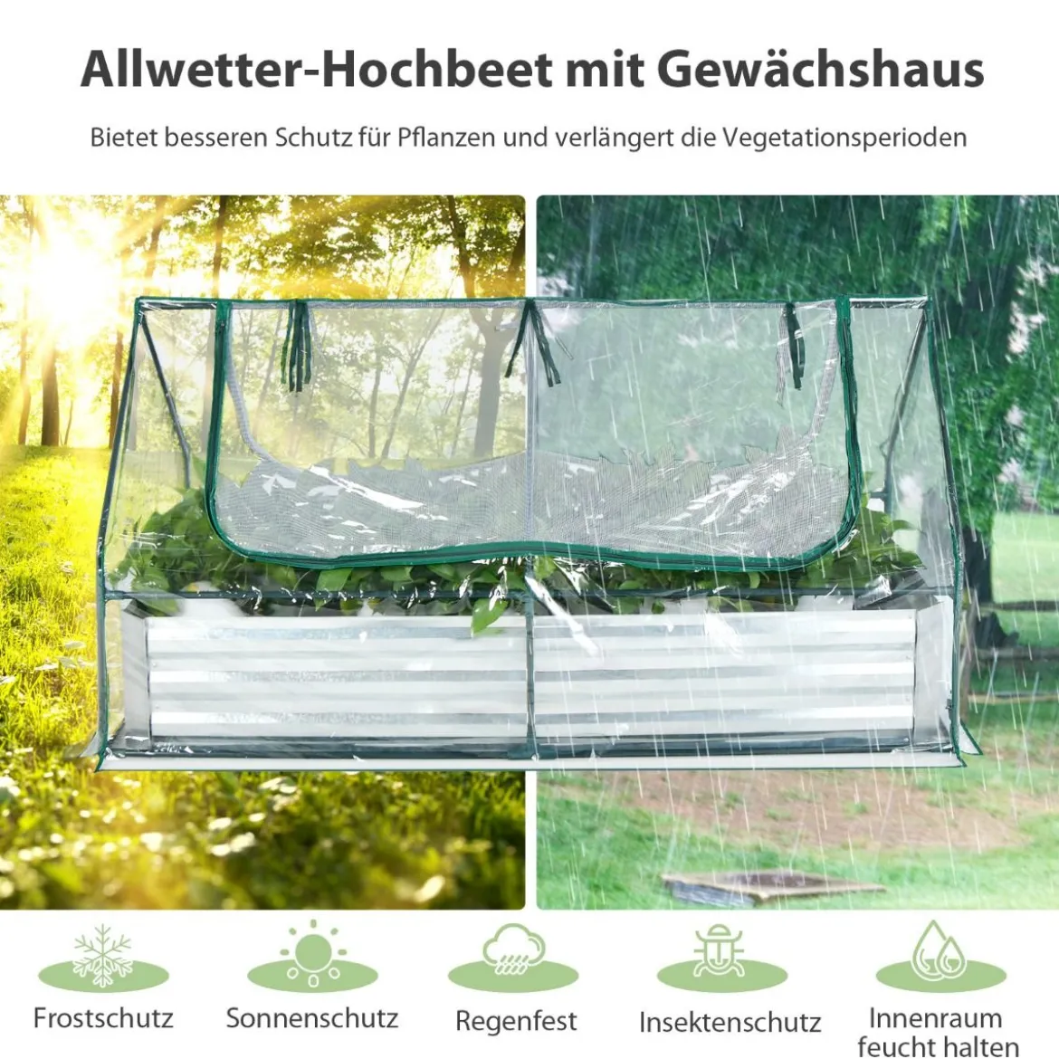 180 x 90 x 91 cm Goßes Verzinktes Hochbeet mit Gewächshaus