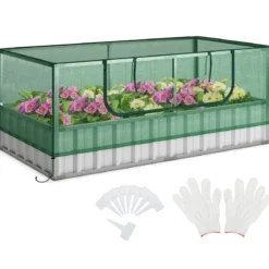 174 x 90 x 70 cm großes verzinktes Hochbeet mit Gewächshausabdeckung Grün und Silber