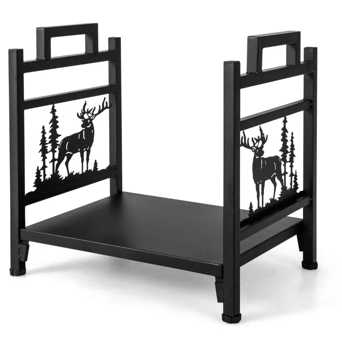 46 x 34 x 45 cm Kaminholzregal Kaminholzständer aus Metall mit Griffen & verstellbaren Fußpolstern Schwarz