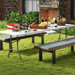 XXL Gartentisch mit HDPE-Tischplatte & Tragegriff Klappbarer Campingtisch Partytisch Weiß