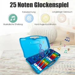 Xylophon mit 25 Tasten für Kinder Präzise Gestimmtes Tasteninstrument 38,5 x 23 x 5 cm Blau