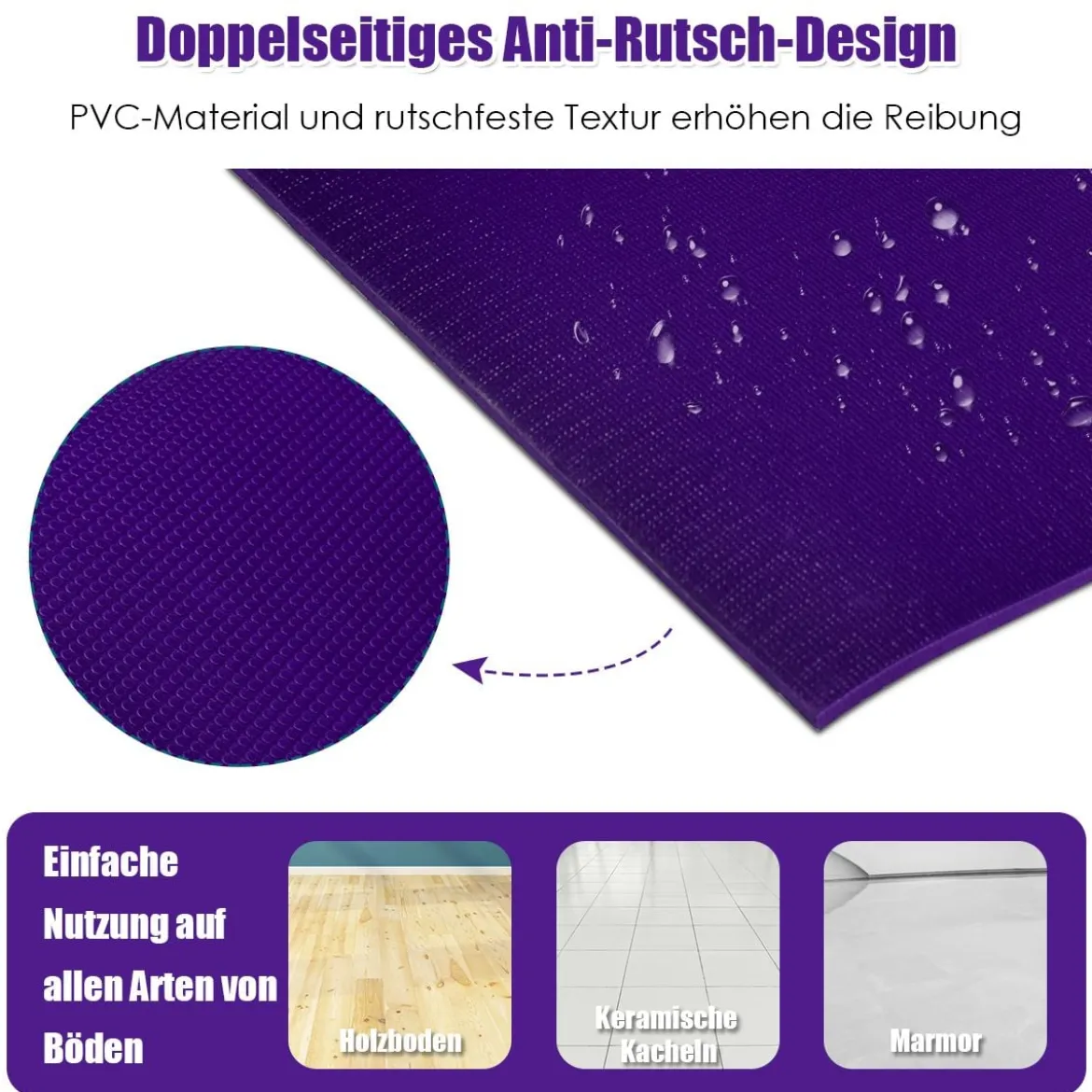 Yogamatte mit doppelseitigem rutschfestem Design & 2 verstellbaren Klettbändern Lila