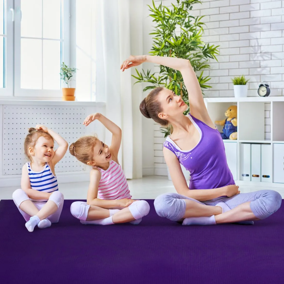 Yogamatte mit doppelseitigem rutschfestem Design & 2 verstellbaren Klettbändern Lila