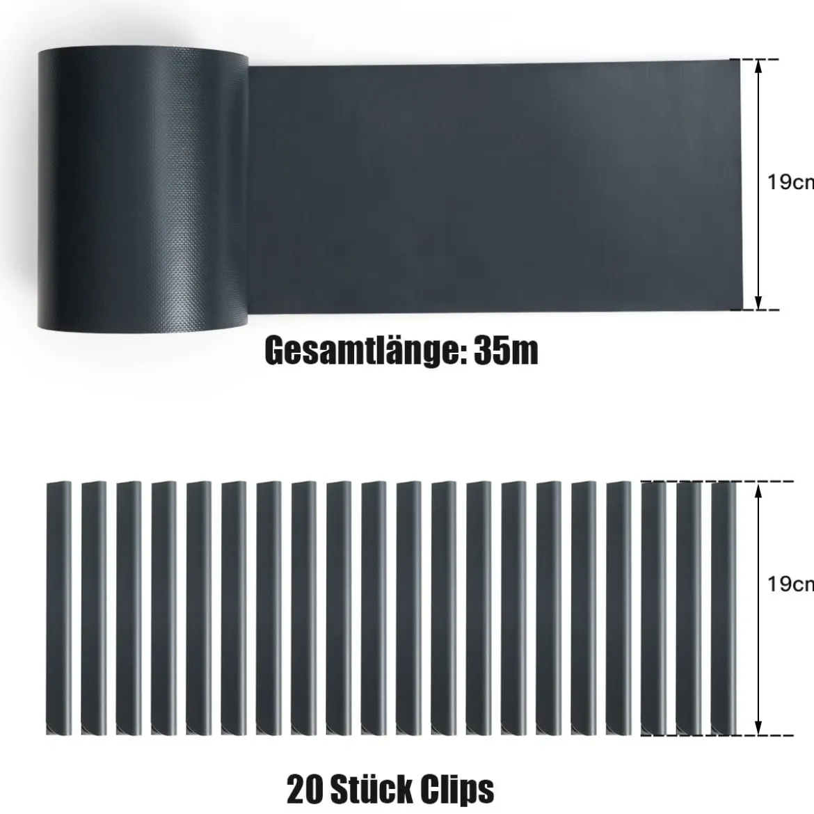 Zaunblende mit 20 Befestigungsclips Gartenzaun Abdeckung gegen Geräusche und Wind Dunkelgrau