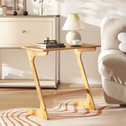 Z-förmiger Beistelltisch Sofatisch aus Bambus Platzsparender Kaffeetisch Nachttisch Couchtisch Natur