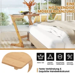 Z-förmiger Beistelltisch Sofatisch aus Bambus Platzsparender Kaffeetisch Nachttisch Couchtisch Natur