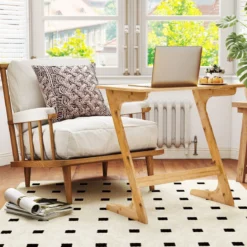Z-förmiger Beistelltisch Sofatisch aus Bambus Platzsparender Kaffeetisch Nachttisch Couchtisch Natur