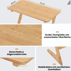 Z-förmiger Beistelltisch Sofatisch aus Bambus Platzsparender Kaffeetisch Nachttisch Couchtisch Natur