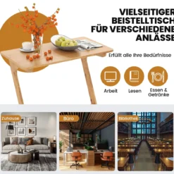 Z-förmiger Beistelltisch Sofatisch aus Bambus Platzsparender Kaffeetisch Nachttisch Couchtisch Natur
