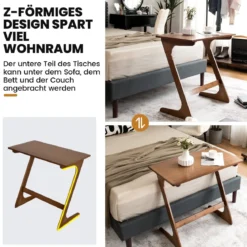 Z-förmiger Beistelltisch Sofatisch aus Bambus Platzsparender Kaffeetisch Nachttisch Couchtisch Braun