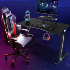 Z-förmig Gaming Tisch Computertisch PC Tisch Schreibtisch mit Licht