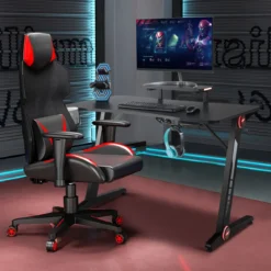 Z-förmig Gaming Tisch Computertisch PC Tisch Schreibtisch mit Licht