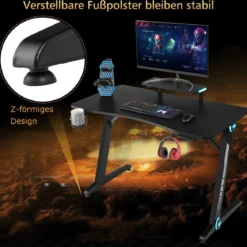 Z-förmig Gaming Tisch Computertisch PC Tisch Schreibtisch mit Licht