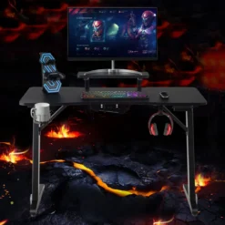 Z-förmig Gaming Tisch Computertisch PC Tisch Schreibtisch mit Licht