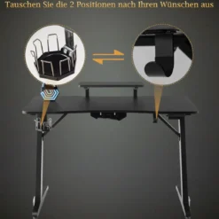 Z-förmig Gaming Tisch Computertisch PC Tisch Schreibtisch mit Licht