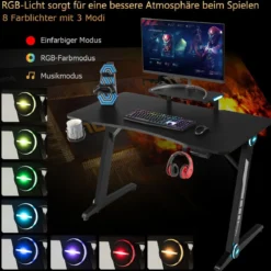 Z-förmig Gaming Tisch Computertisch PC Tisch Schreibtisch mit Licht