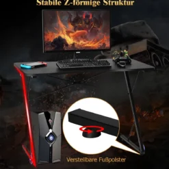 Z-förmig Gaming Tisch mit LED-Lichtern Computertisch PC Tisch Schreibtisch