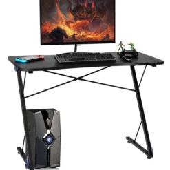 Z-förmig Gaming Tisch mit LED-Lichtern Computertisch PC Tisch Schreibtisch