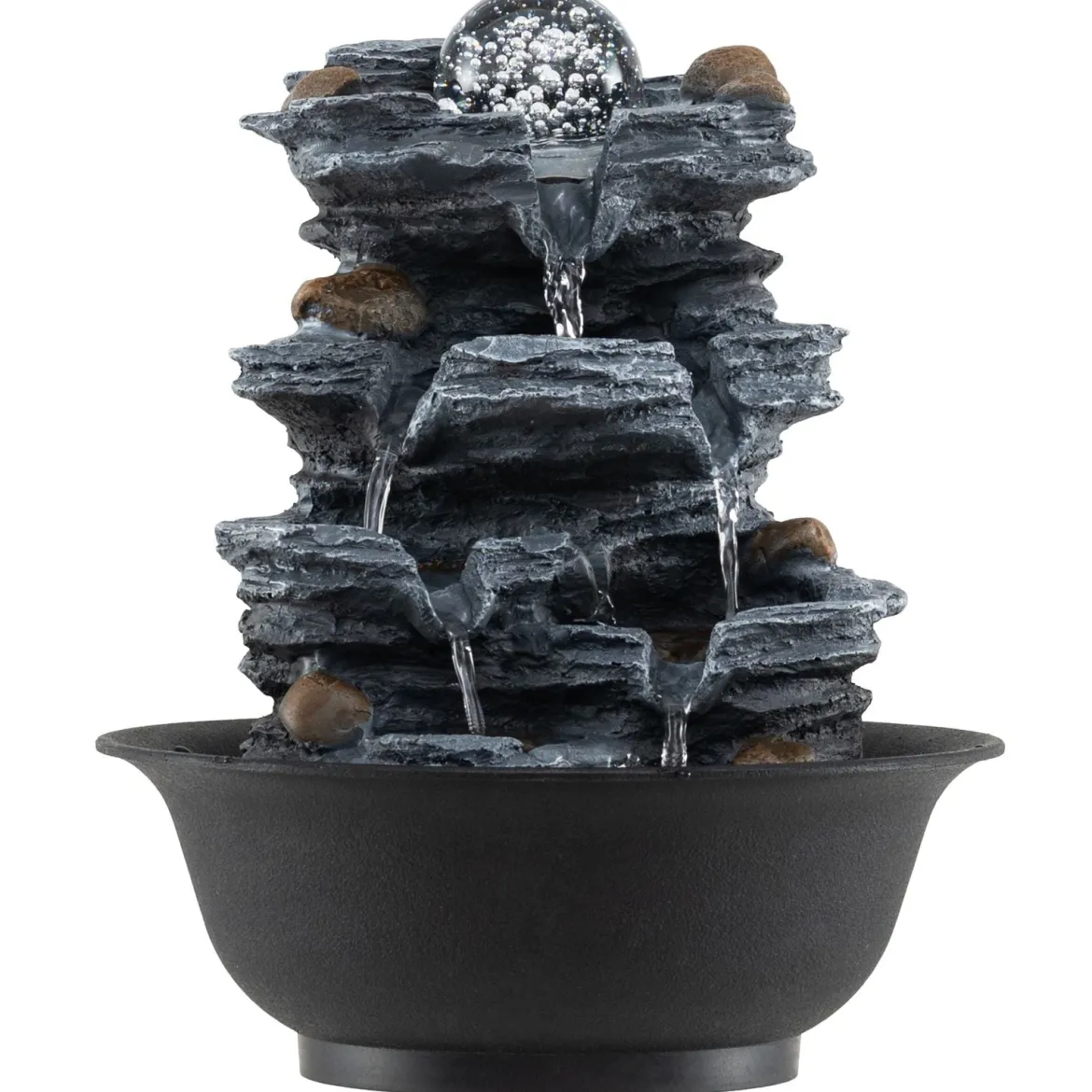Zimmerbrunnen Wasserfall Tischbrunnen mit Steineffekt Farbigem LED-Licht & Leiser Pumpe 21,5 x 26 cm